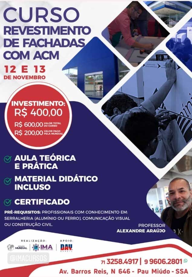 Curso de Revestimento de Fachadas em ACM 12 e 13 Novembro